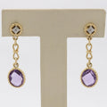 Vintage 14K Yellow Gold Hanging Amethyst Diamond Earrings