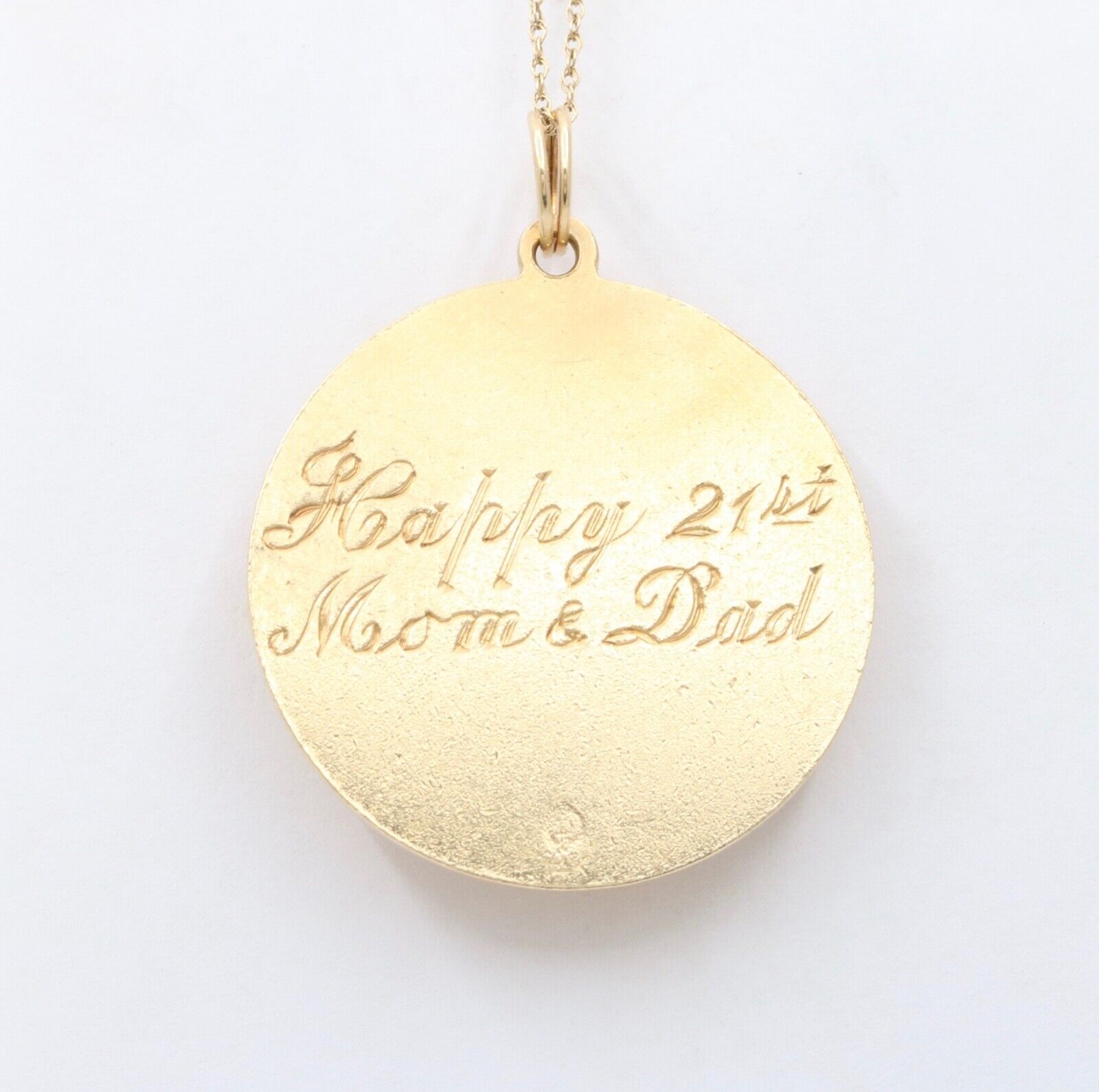 Vintage 14K Yellow Gold Happy Birthday Pendant Rubies Enamel