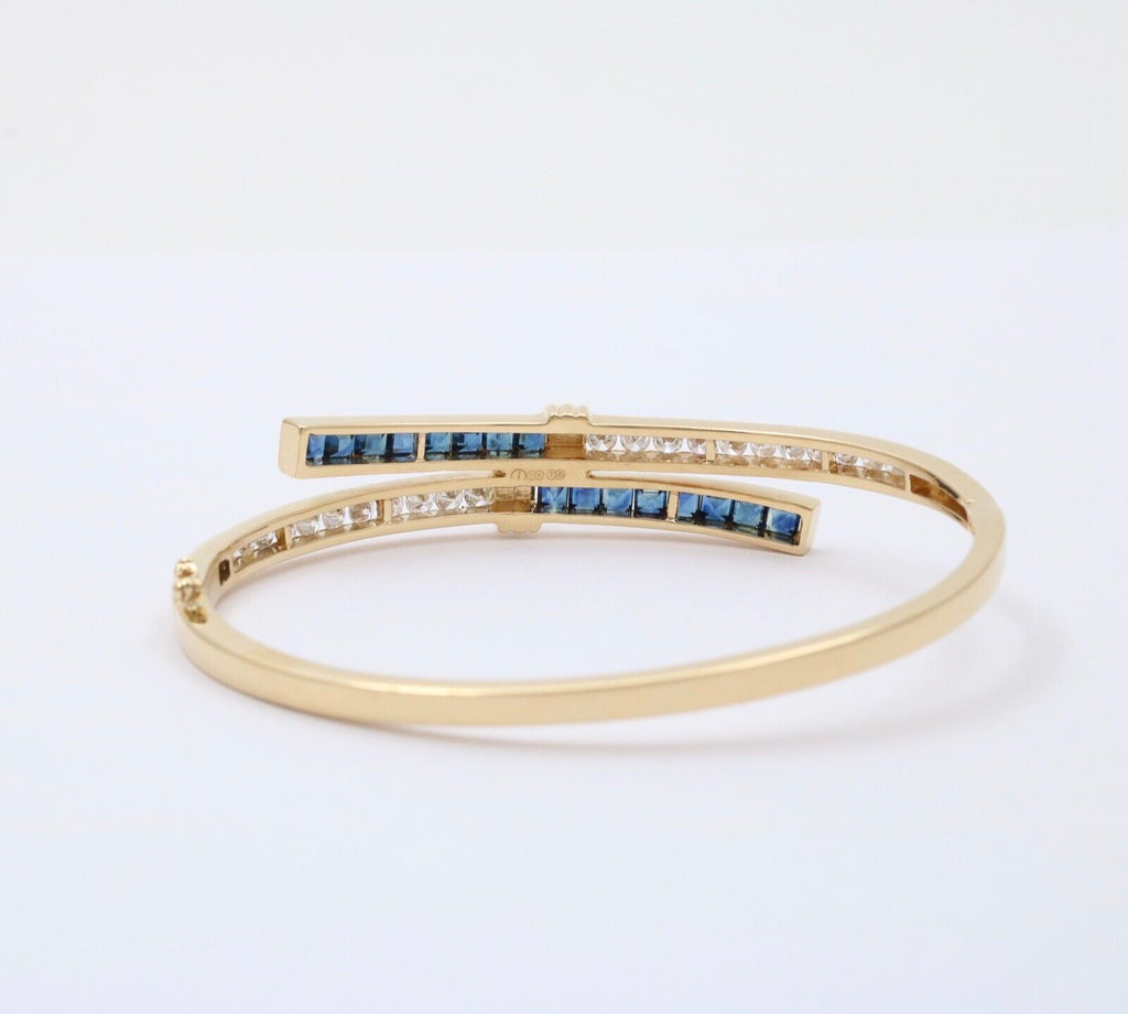 Vintage Sapphires Diamonds 18K Yellow Gold Bangle Bracelet