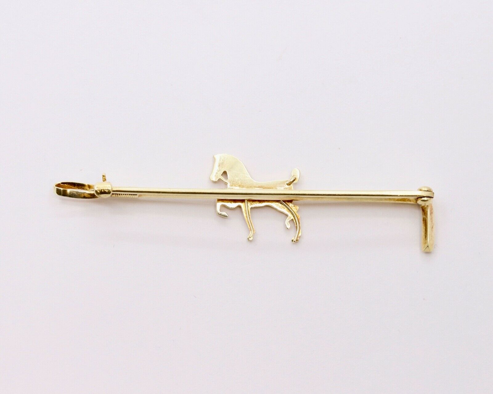 Vintage 14K Yellow Gold Horse and Riding Crop Enamel Brooch Pin