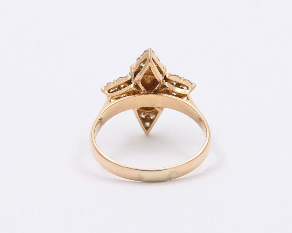 Vintage Jade Diamonds Star 18K Yellow Gold Ring