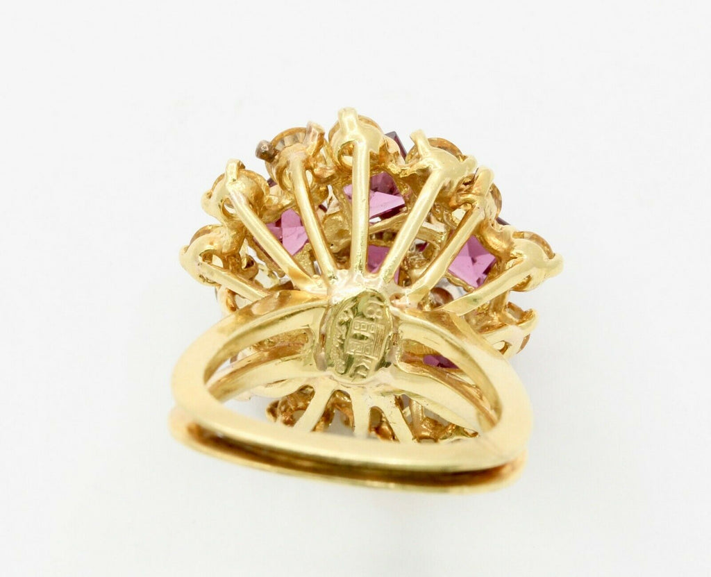 Vintage 18K Yellow Gold La Triomphe Diamond Yellow Sapphire Garnet Cocktail Ring
