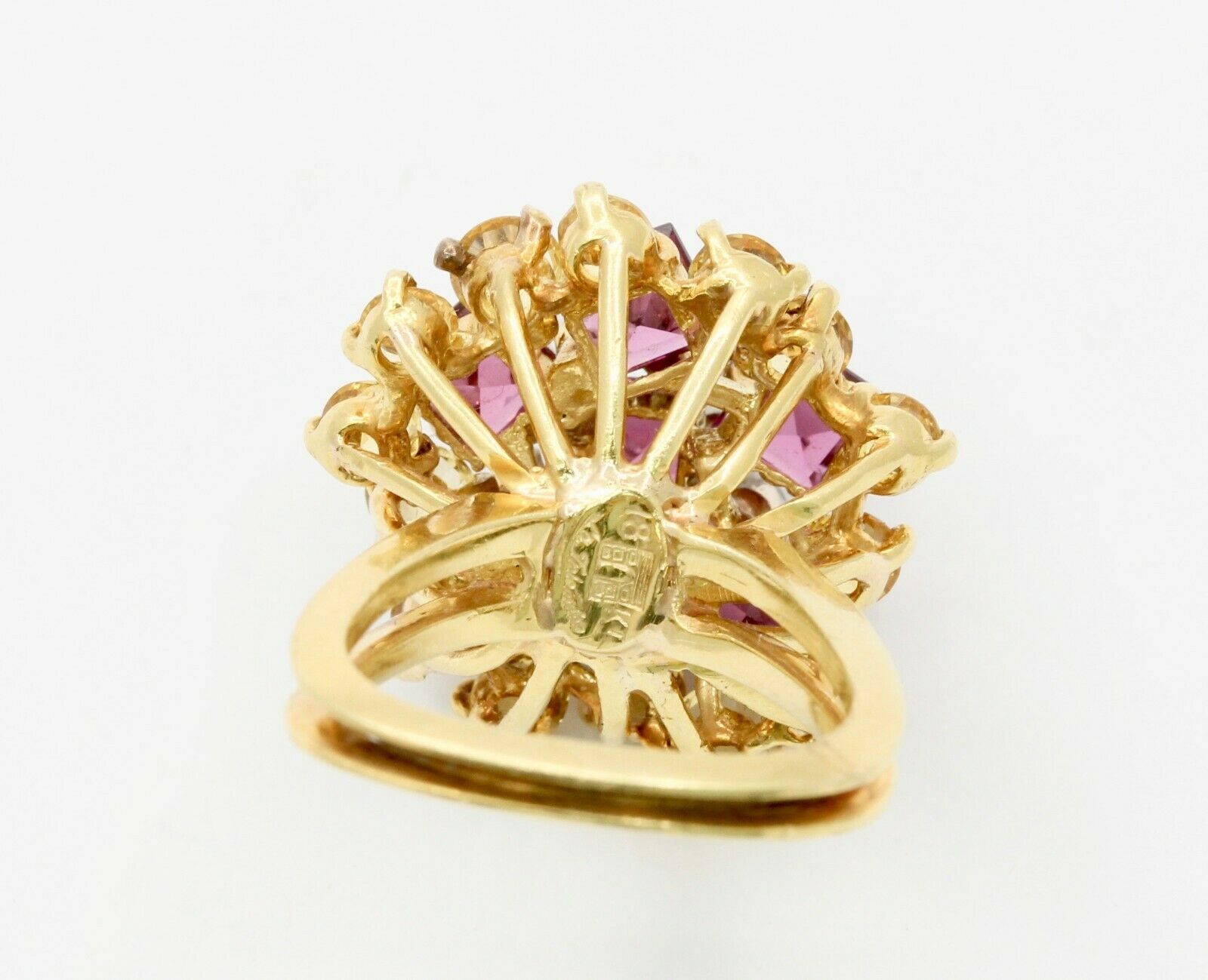 Vintage 18K Yellow Gold La Triomphe Diamond Yellow Sapphire Garnet Cocktail Ring