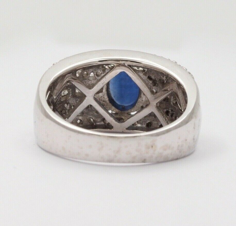Vintage Sapphire and Diamond 10K White Gold Ring, Ring Band , Cocktail Ring
