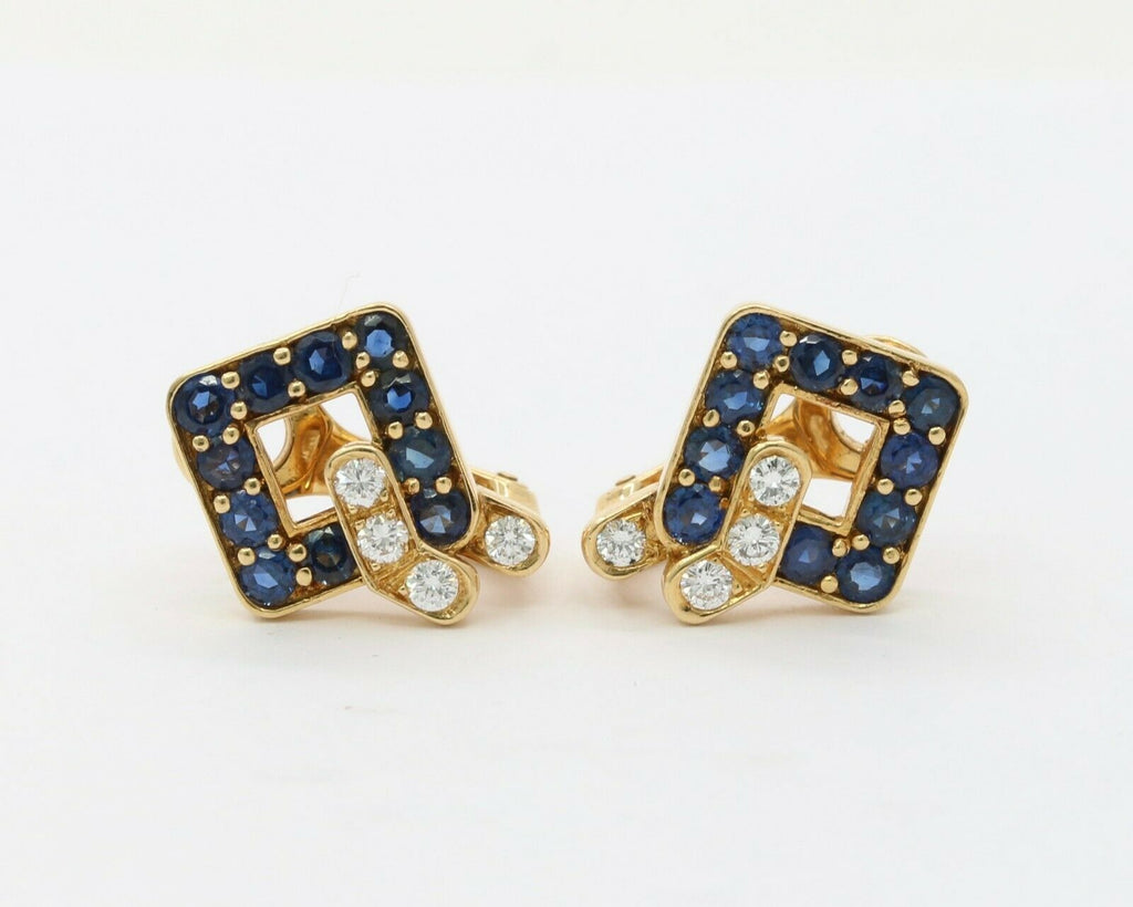 Mauboussin Paris Vintage 18K Yellow Gold Sapphire Diamond Earrings