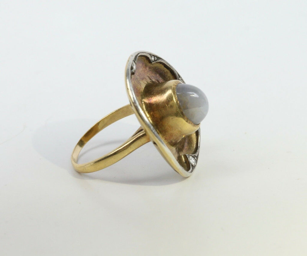 Vintage Star Sapphire Diamonds 18K Yellow Gold Cowboy Hat Ring