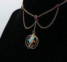 Load image into Gallery viewer, Art Nouveau 14K Yellow Gold Opal &amp; Pink Tourmaline Festoon Necklace Pendant .
