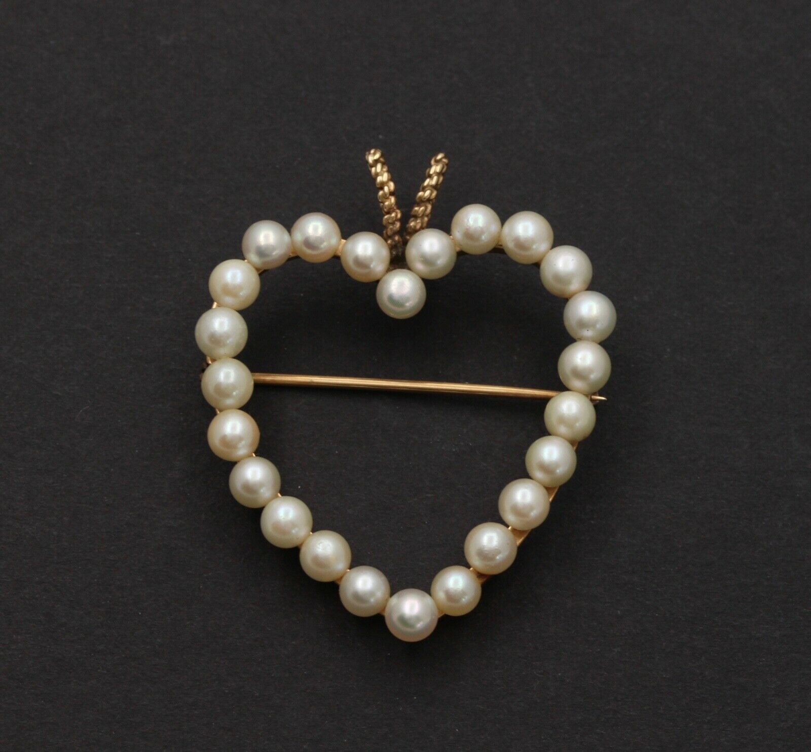 Vintage Heart 14K Yellow Gold Pearls Brooch Pendant