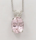Vintage Pink Cushion Cut 23 carats Kunzite And Diamonds 14K White Gold Pendant