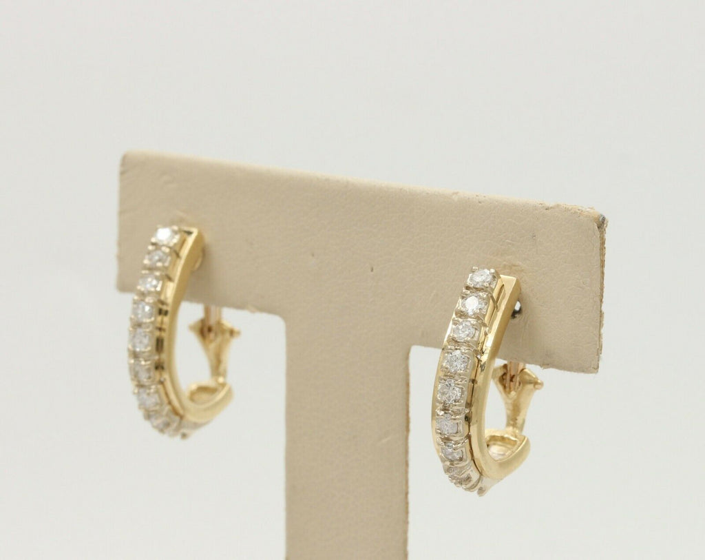 Vintage 14K Yellow Gold Diamond Omega Clip Earrings
