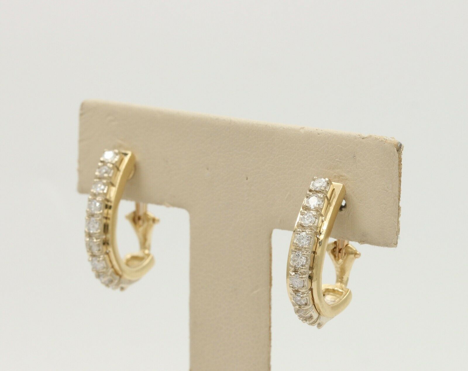 Vintage 14K Yellow Gold Diamond Omega Clip Earrings