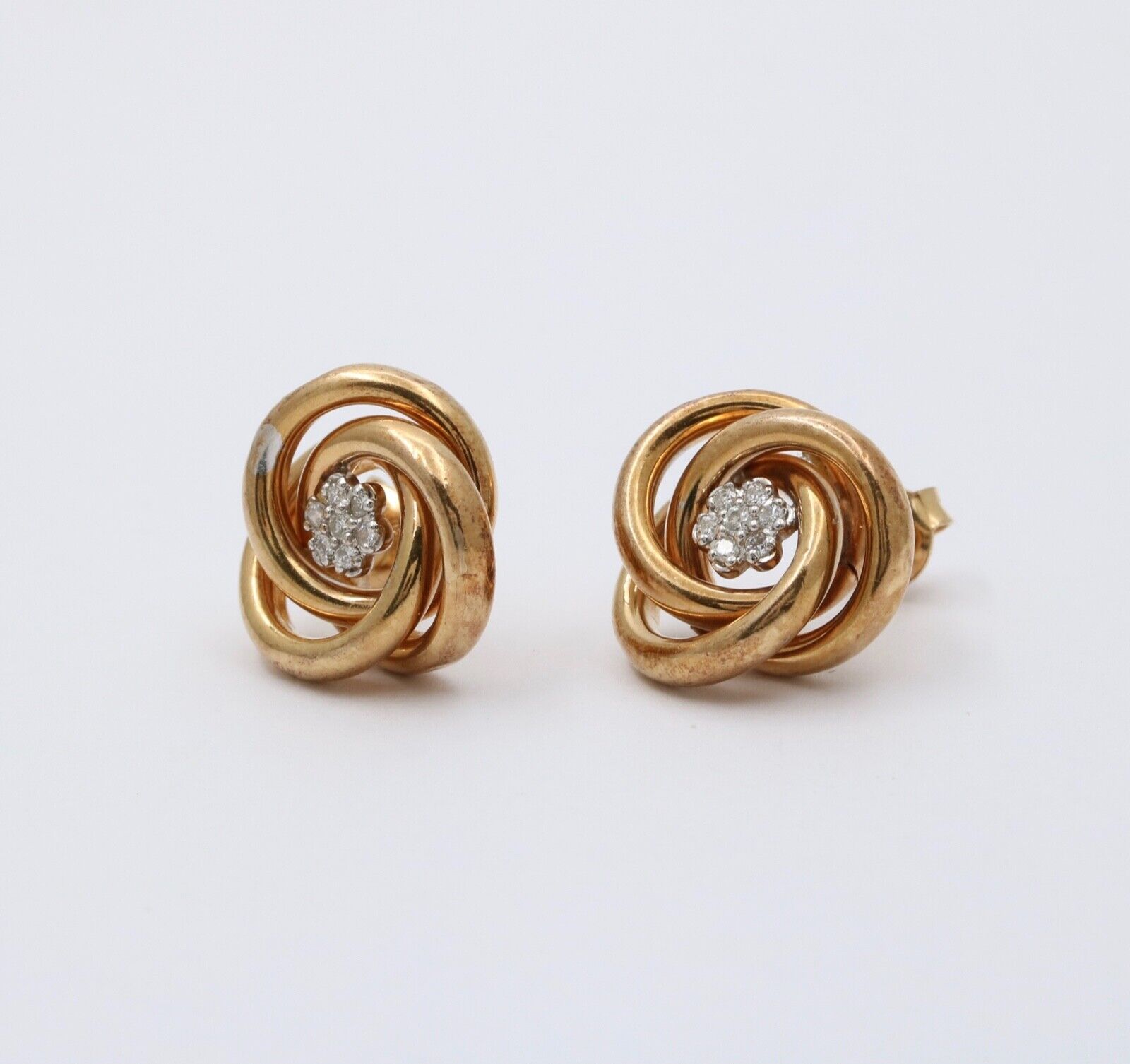 Vintage 14K Gold Knot or Sweller Diamond Studs Earrings