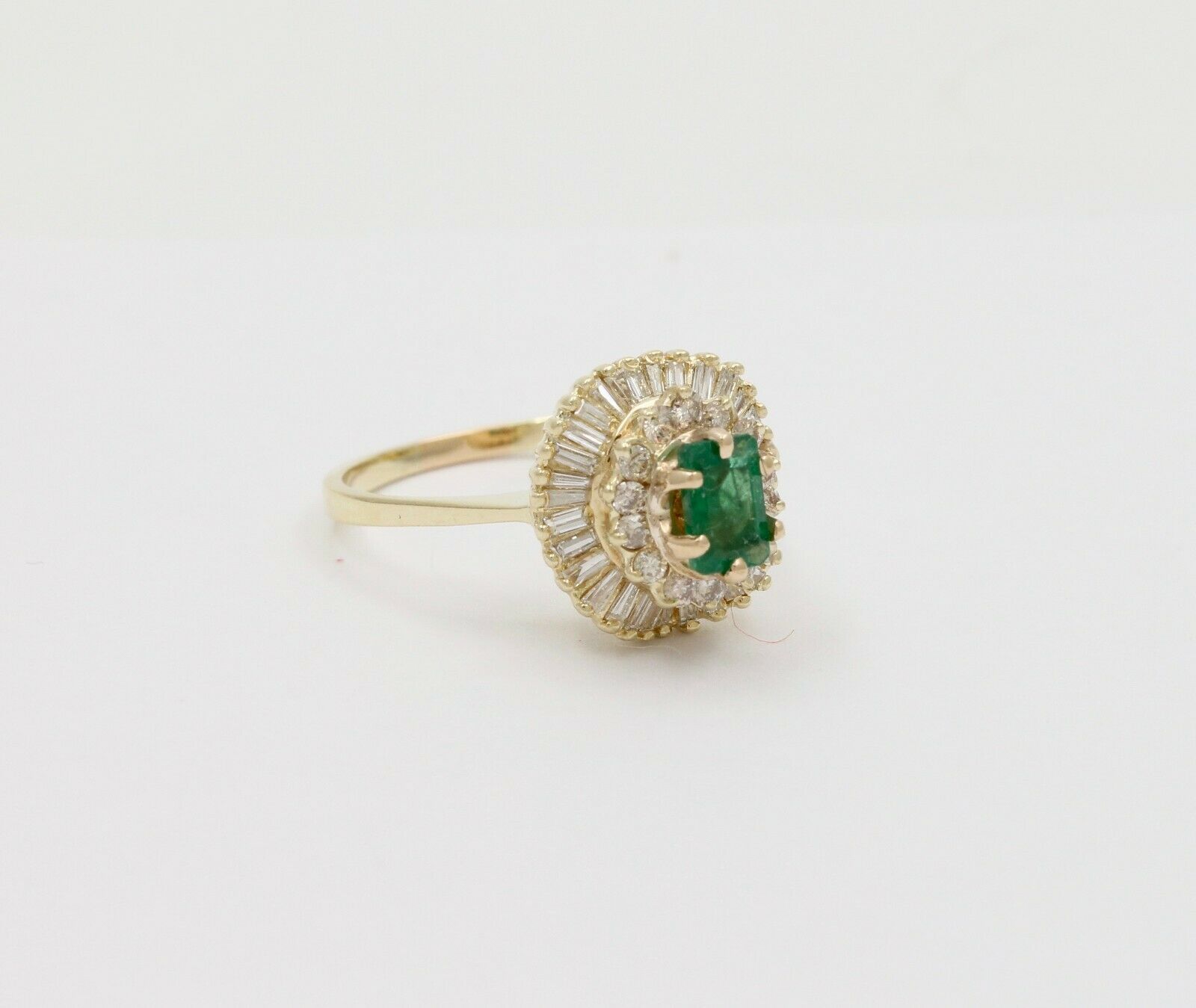 Vintage Emerald Ring Ballerina Damond 14K Yellow Gold Ring, Engagement Ring,