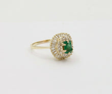 Load image into Gallery viewer, Vintage Emerald Ring Ballerina Damond 14K Yellow Gold Ring, Engagement Ring,
