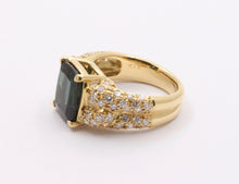 Load image into Gallery viewer, Vintage 4.35 carats Green Tourmaline 18K Gold Pave Diamond Ring
