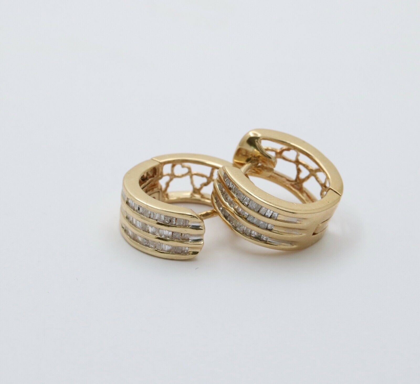 Vintage Hearts Diamonds 14K Yellow Gold Huggie Earrings