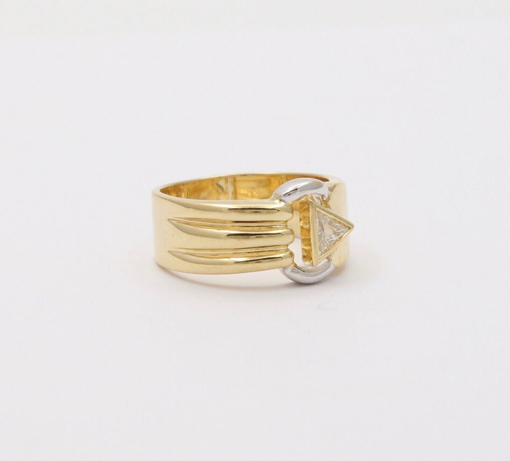 Vintage Geometric Trillion Cut Diamond 18K Yellow White Gold Ring