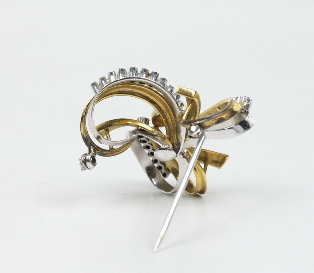 Vintage 18K White Yellow Gold Pearls Sapphires Brooch
