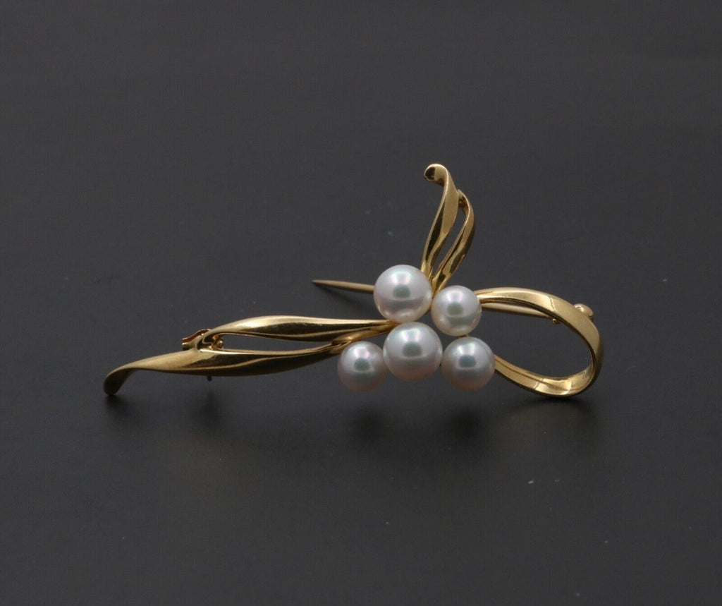 Vintage Mikimoto Cultured Pearl Bow Brooch, Pin