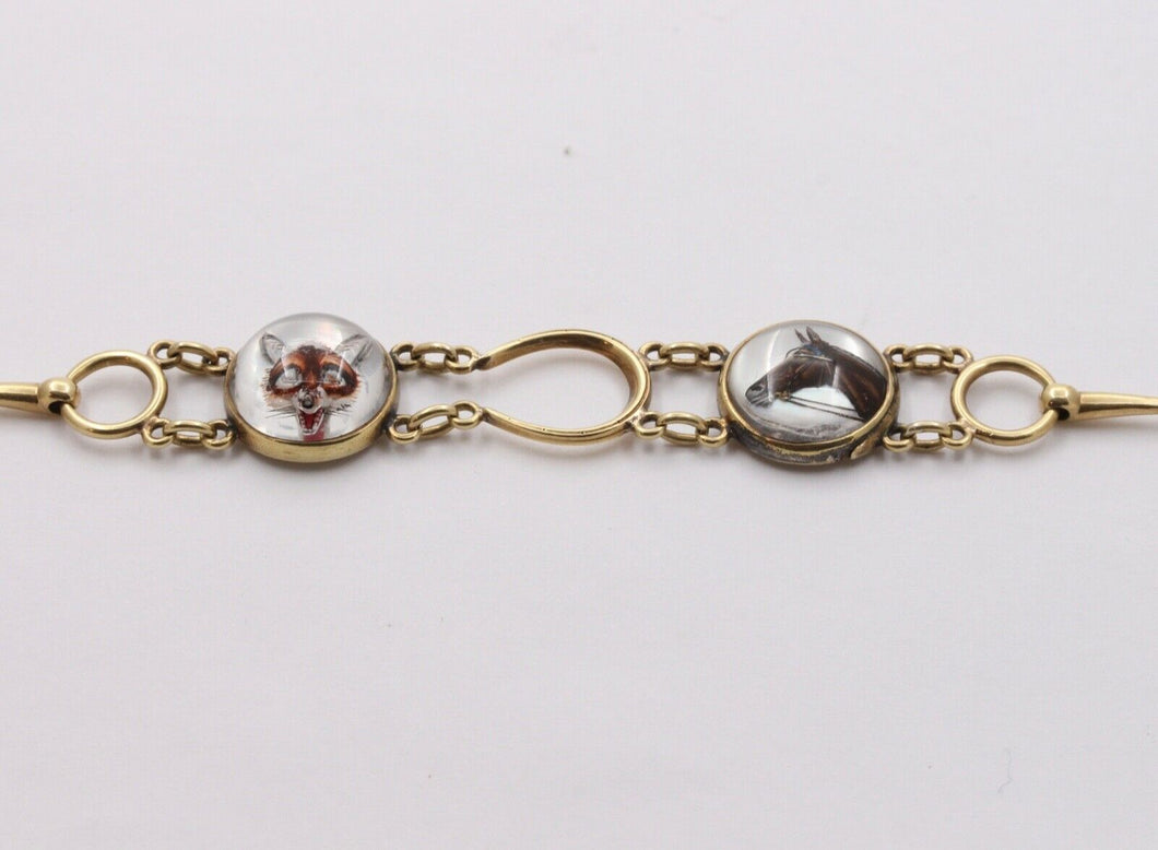 1924’s Antique Essex Crystal Horse & Fox 14K Gold Bracelet