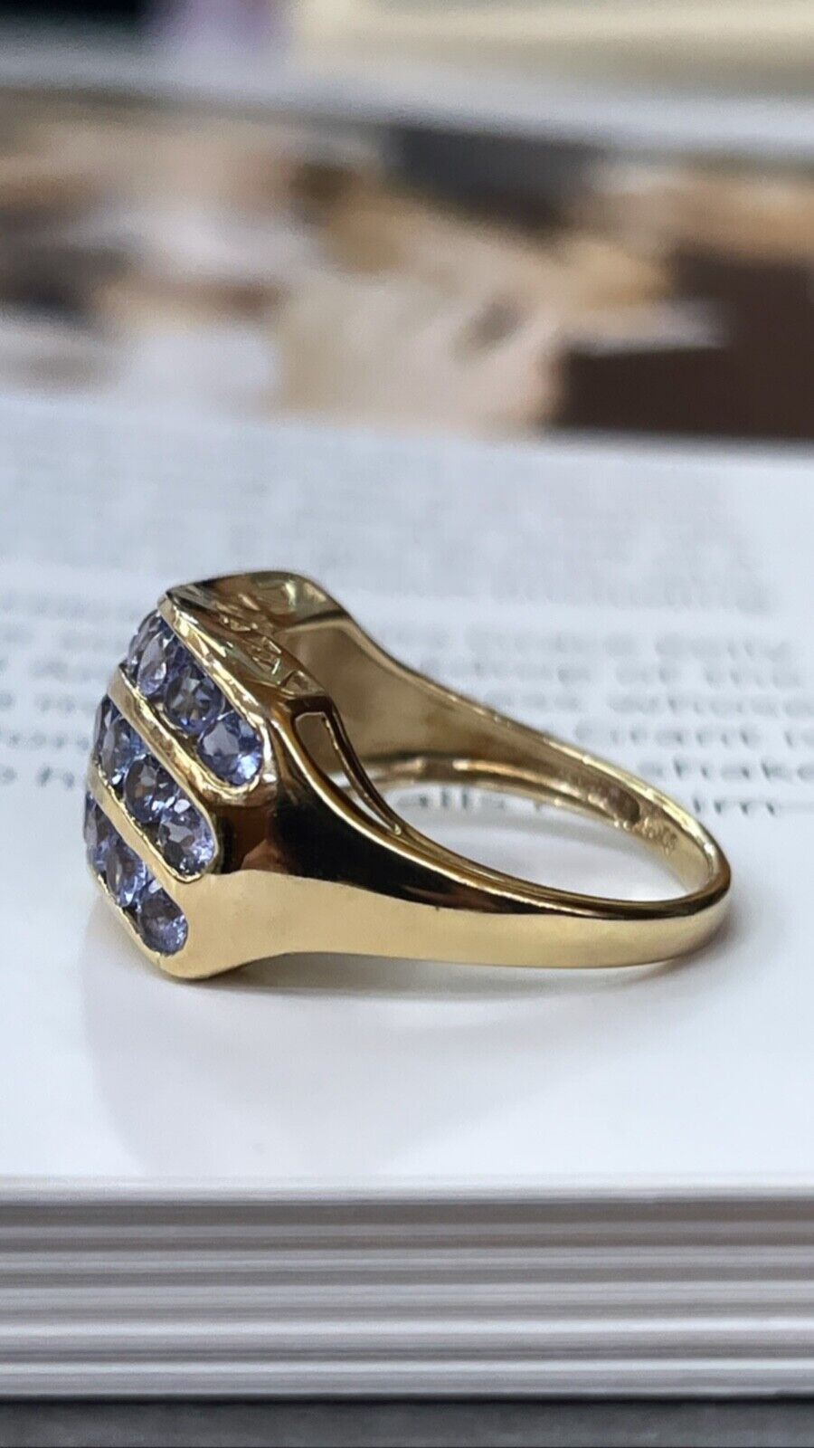 Vintage lavender Tanzanite Three layer Architecture Ring.