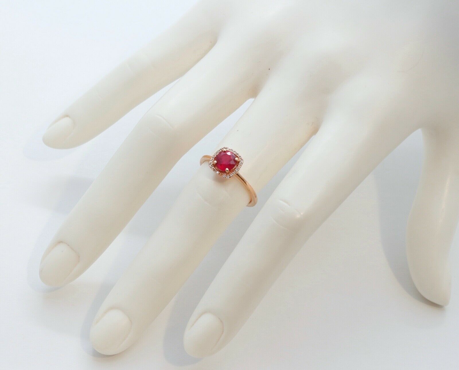 Lovely Ruby Diamonds 14K Rose Gold Halo Cocktail Ring
