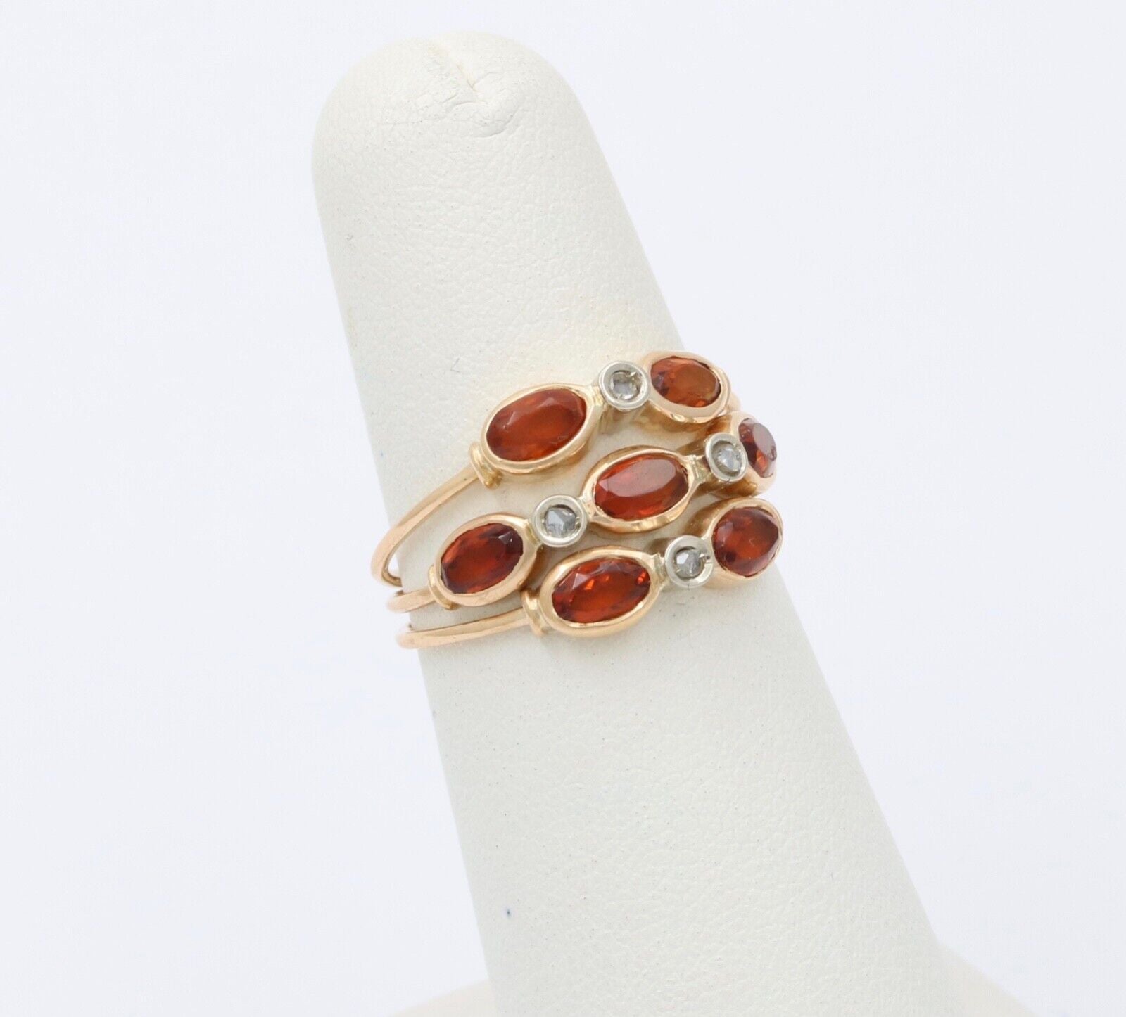 Vintage Portuguese Citrine Diamonds 19K Yellow Gold 3 Piece Ring Set