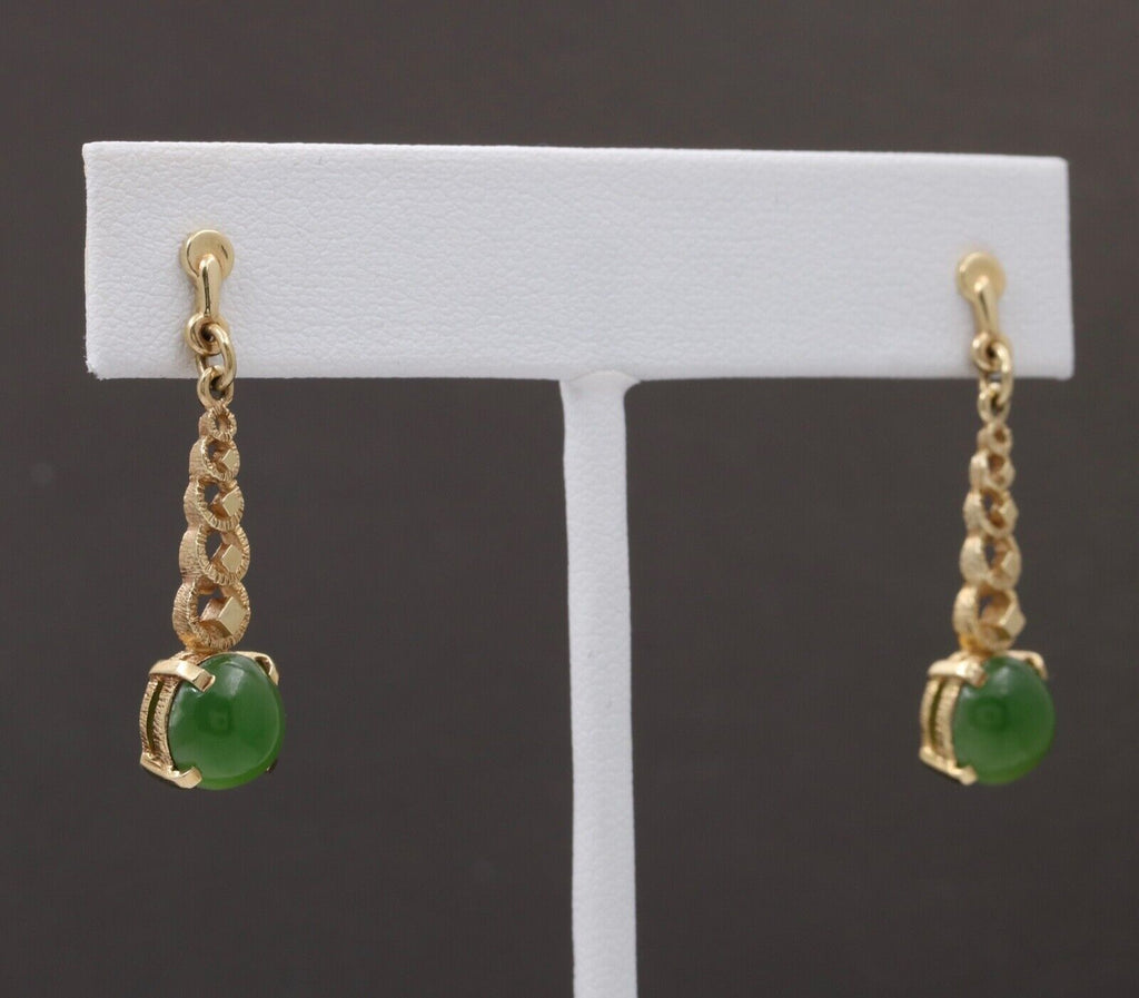 Vintage 14K Yellow Gold Chrysoprase Dangling Earrings
