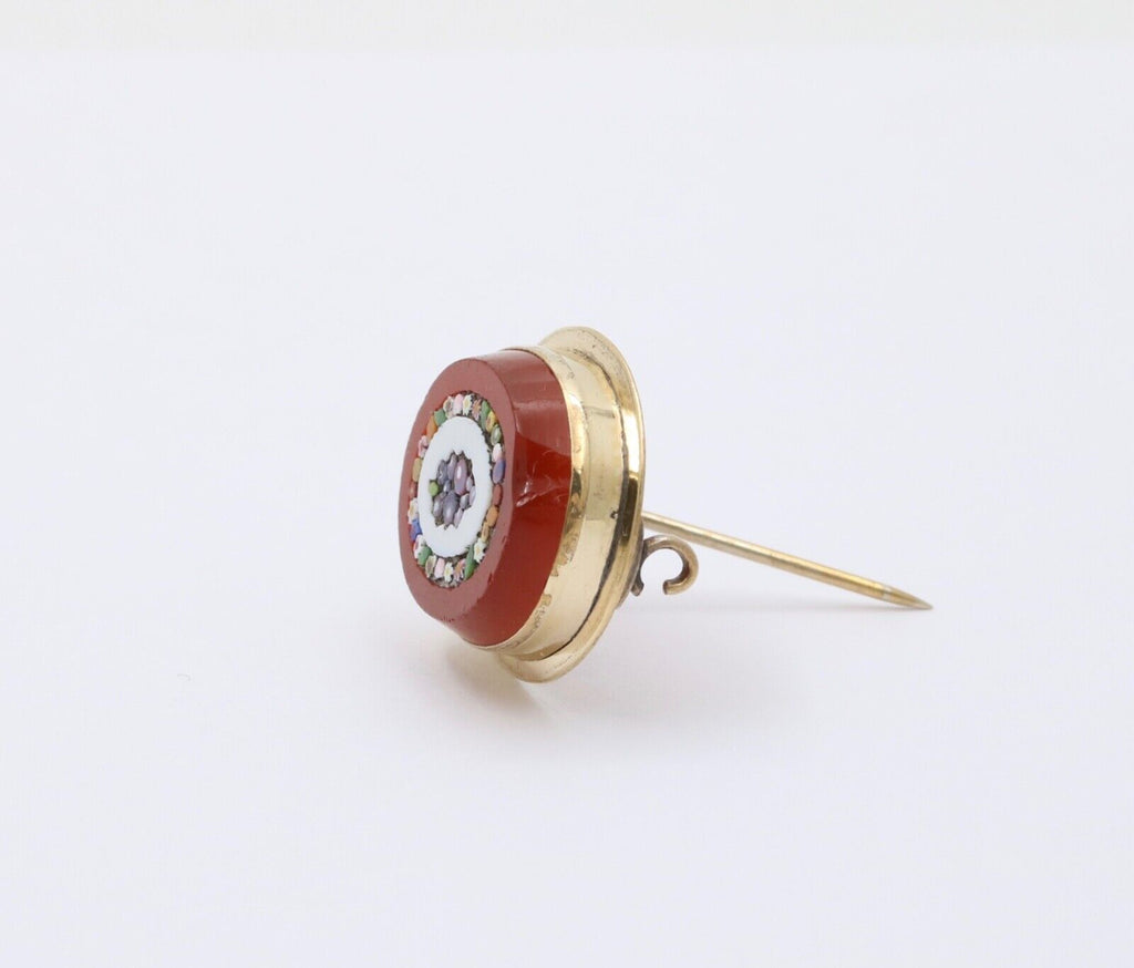 Vintage 10K Gold Filled Carnelian Pietra Dura Micro Mosaic Brooch, Pin