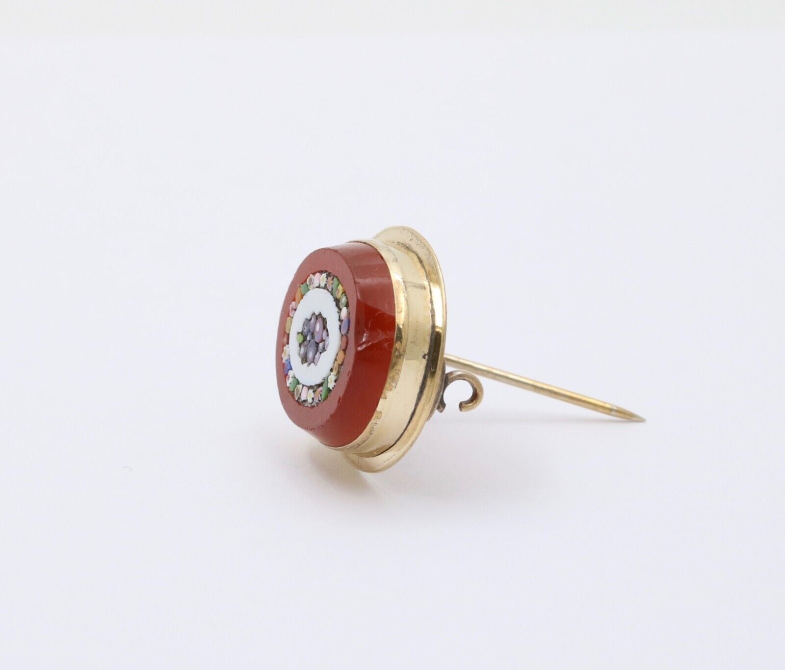 Vintage 10K Gold Filled Carnelian Pietra Dura Micro Mosaic Brooch, Pin