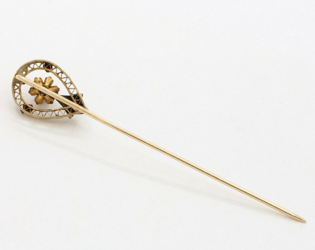 Victorian 14K Yellow Gold Diamond Floral Stick Pin