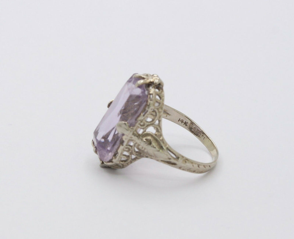 Art Deco 14K White Gold Rose de France Ring