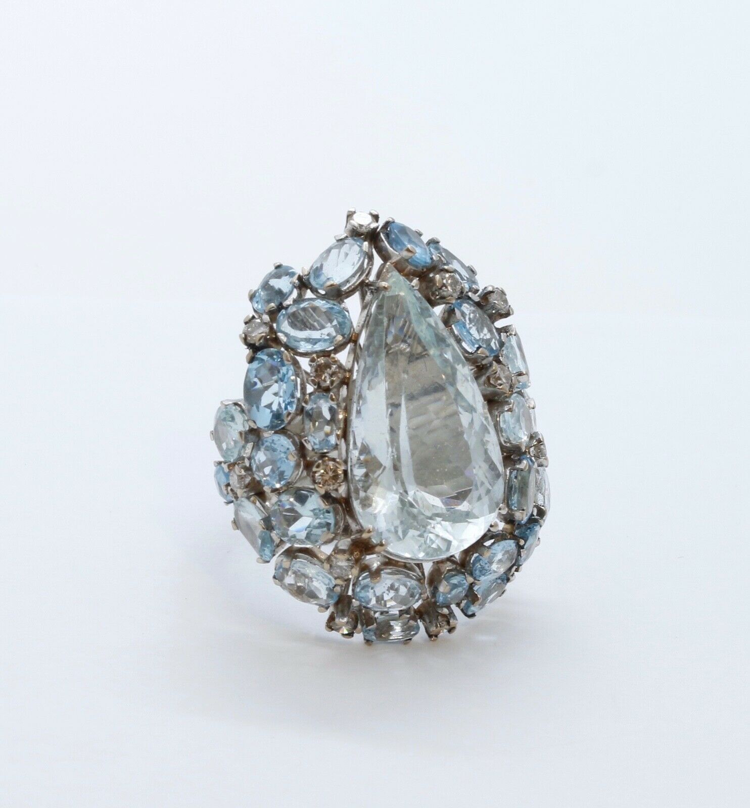 Large Aquamarine Diamonds 18K White Gold Statement Cocktail Ring