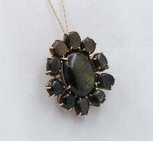 Load image into Gallery viewer, Vintage 14K Gold Black Star Sapphire Flower Pendant , Necklace
