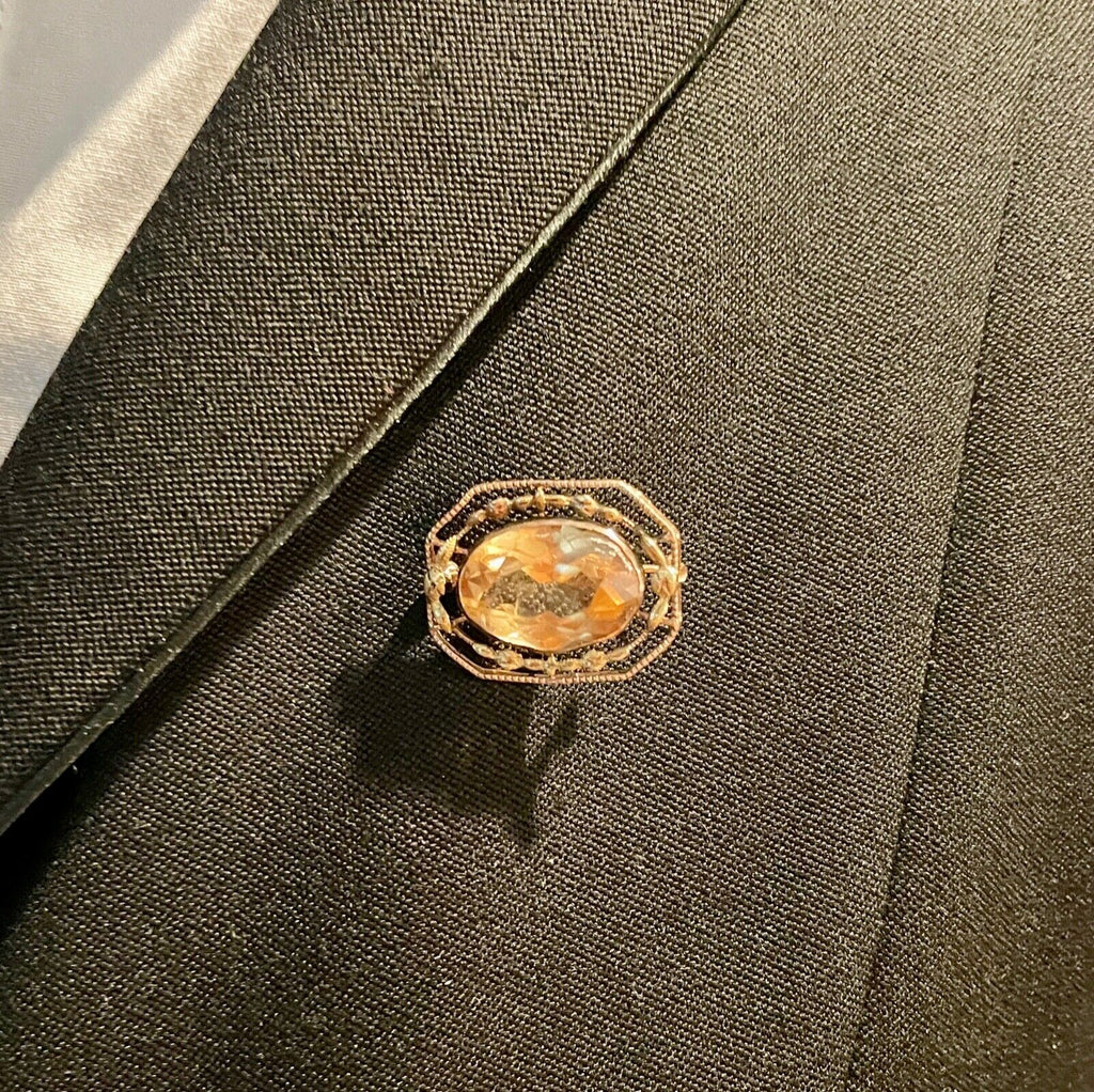 Antique 10K Rose & Green Gold Topaz Bezel Setting Brooch, Pin