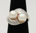 Vintage Classic Bypass Culture Pearl Baguette Diamond Gold Ring, Statement Ring