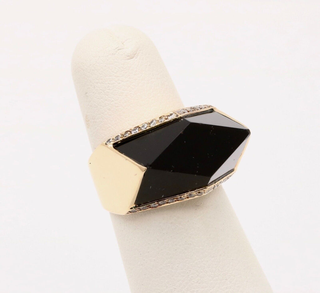 Vintage 14K Yellow Gold Geometric Onyx & Diamond Ring