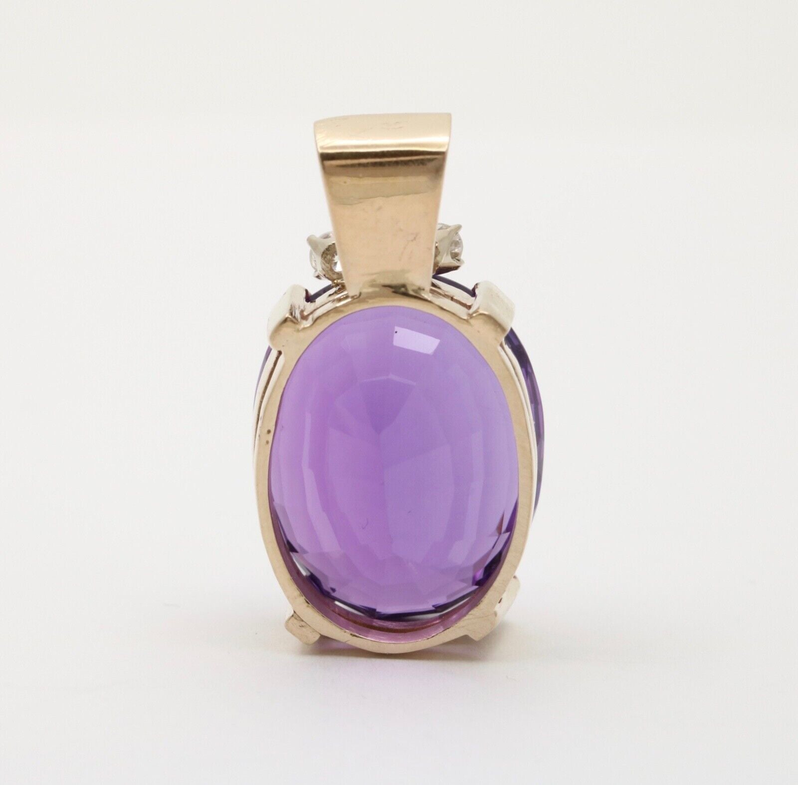Vintage 14k Gold Amethyst Diamond Pendant.