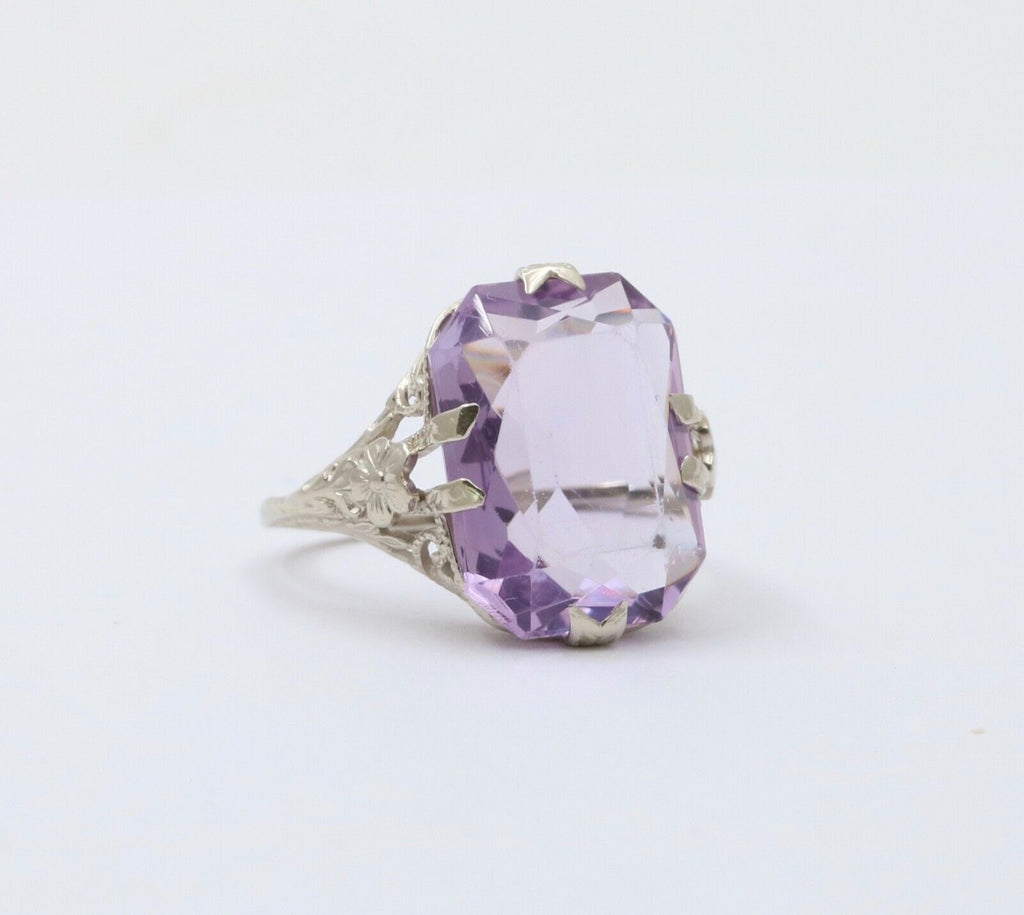 Art Deco Rose De France Amethyst 14K White Gold Ring