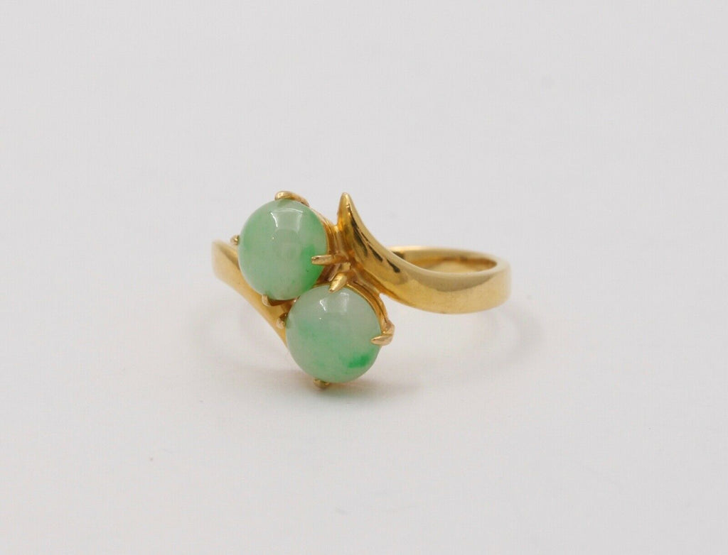 Vintage Jade 18K Yellow Gold Bypass Ring