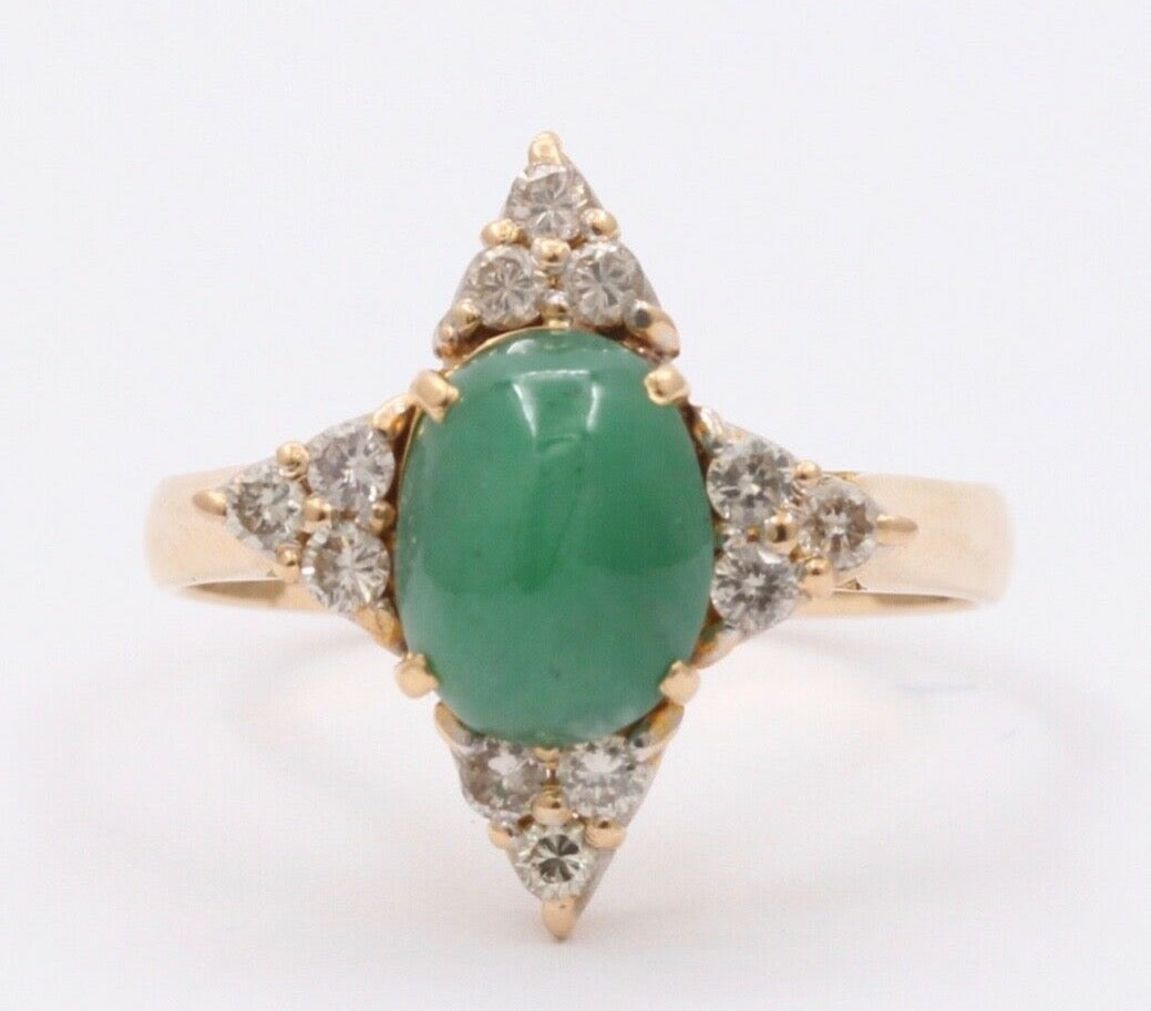 Vintage Jade Diamonds Star 18K Yellow Gold Ring