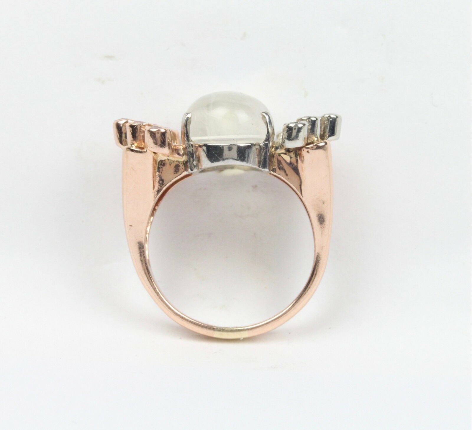 Retro 14K Rose Gold Moonstone Diamond Ruby Ring