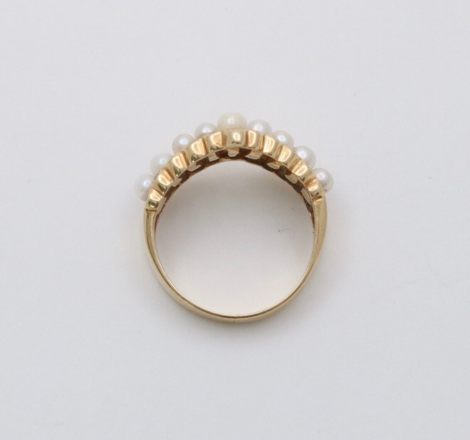 Vintage V Shape 14K Yellow Gold Pearl & Diamond Ring