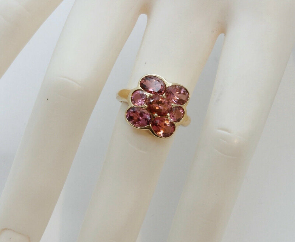 Vintage Pink Tourmaline Flower 14K Yellow Gold