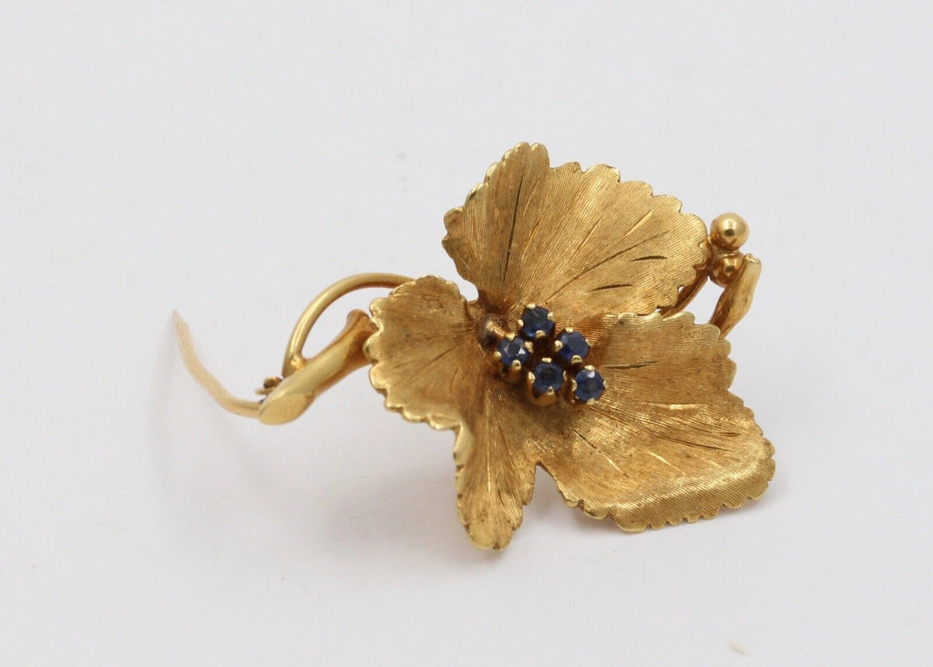 Tiffany and Co. Vintage 14K Yellow Gold Sapphires Leaf Brooch Pin