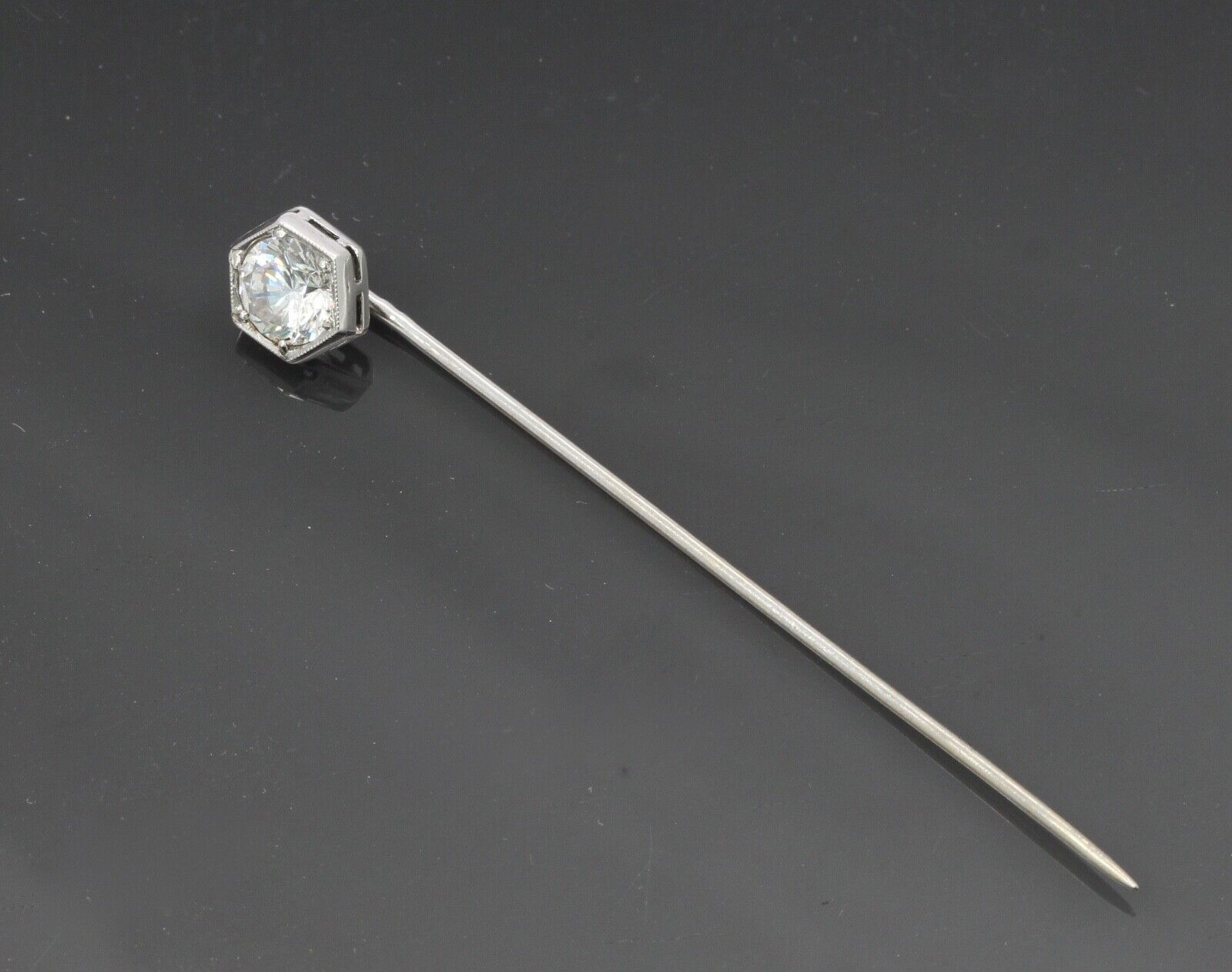 Art Deco 14K White Gold Limestone Stick Pin