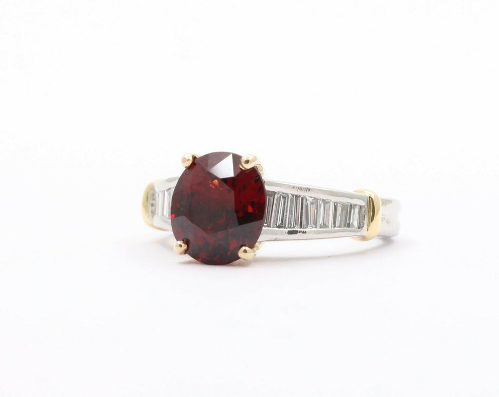 Vintage Platinum 18K Yellow Gold Red Spinel Diamond Alternative Engagement Ring
