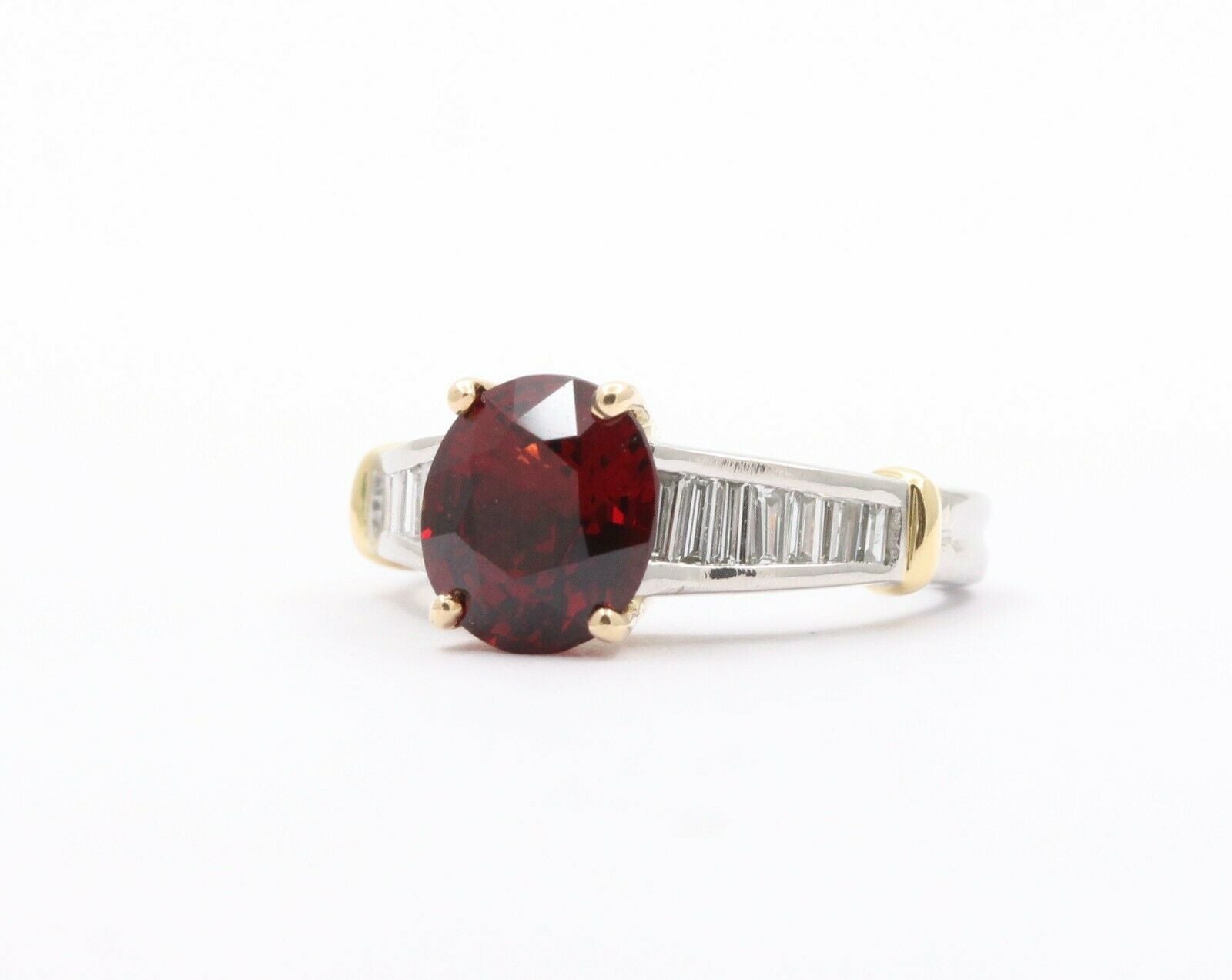 Vintage Platinum 18K Yellow Gold Red Spinel Diamond Alternative Engagement Ring