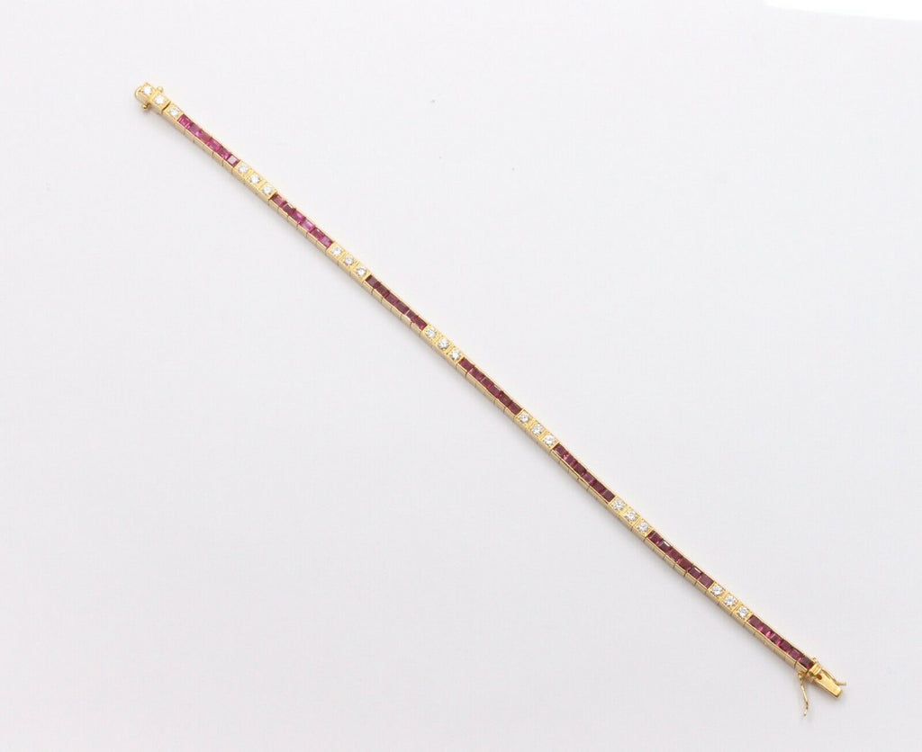 Vintage 18K Yellow Gold Ruby Diamond Tennis Bracelet