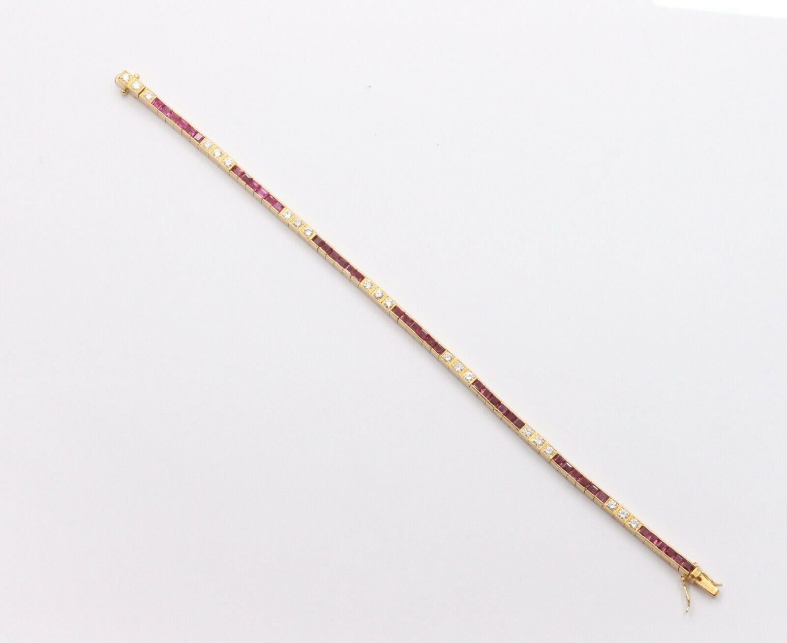 Vintage 18K Yellow Gold Ruby Diamond Tennis Bracelet
